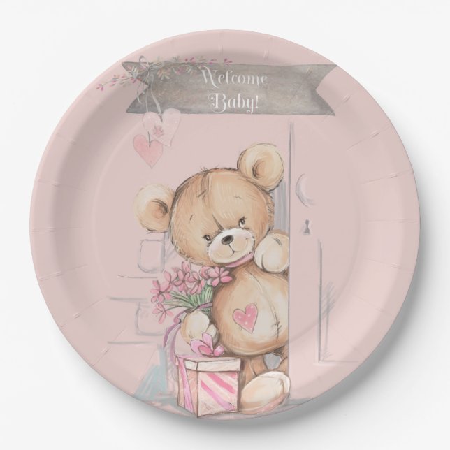 Prato De Papel Chá de fraldas de Urso de Cor de Água Adorável (Frente)