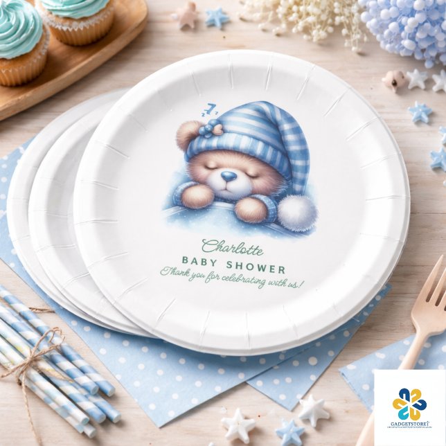 Prato De Papel Chá de fraldas de Urso de Corte (Cute Teddy Bear Baby Shower Paper Plates)
