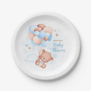 Prato De Papel Chá de fraldas de Urso de Teddy - Balões Azul de A