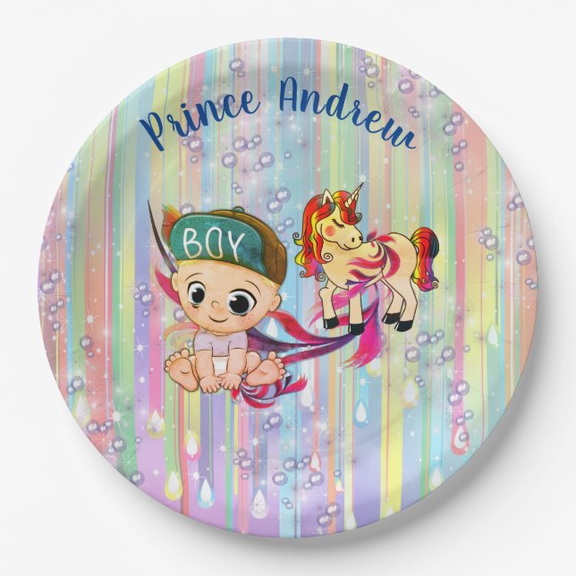 Prato De Papel Chá de fraldas do arco-íris do Baby Boy Bubbles &  (Frente)