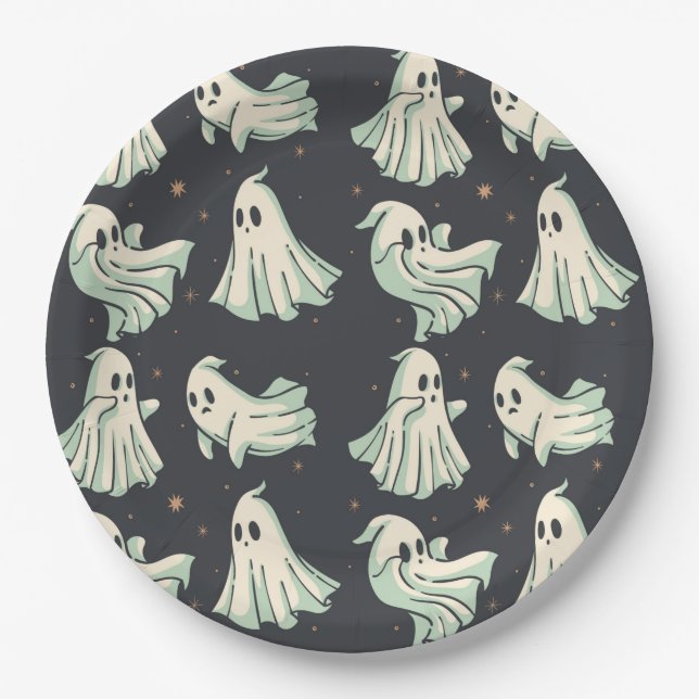 Prato De Papel Chá de fraldas do Fantasma Halloween (Frente)