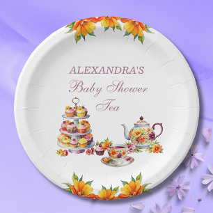 Prato De Papel Chá de fraldas do Partido Lilac Tea Floral Rosa