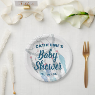 Prato De Papel Chá de fraldas do Sonhador de Folha Azul Boho