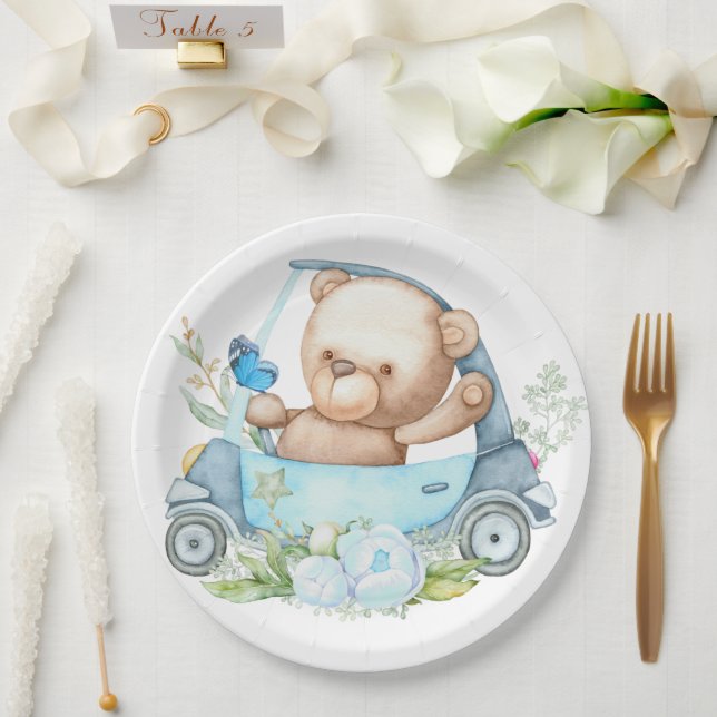 Prato De Papel Chá de fraldas do Urso Bebê (Casamento)