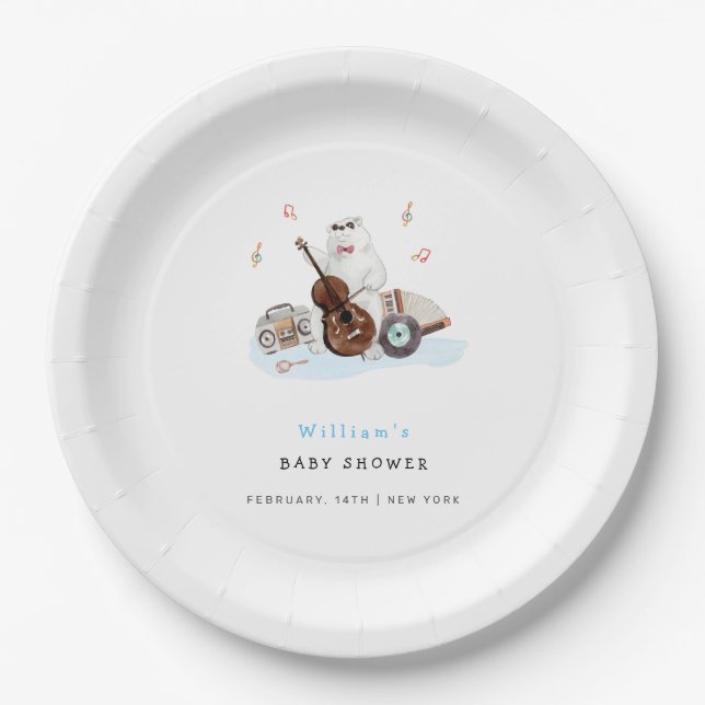 Prato De Papel Chá de fraldas do Urso Polar Musico Bonito (Frente)
