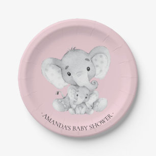 Prato De Papel Chá de fraldas doce das meninas do elefante 7"