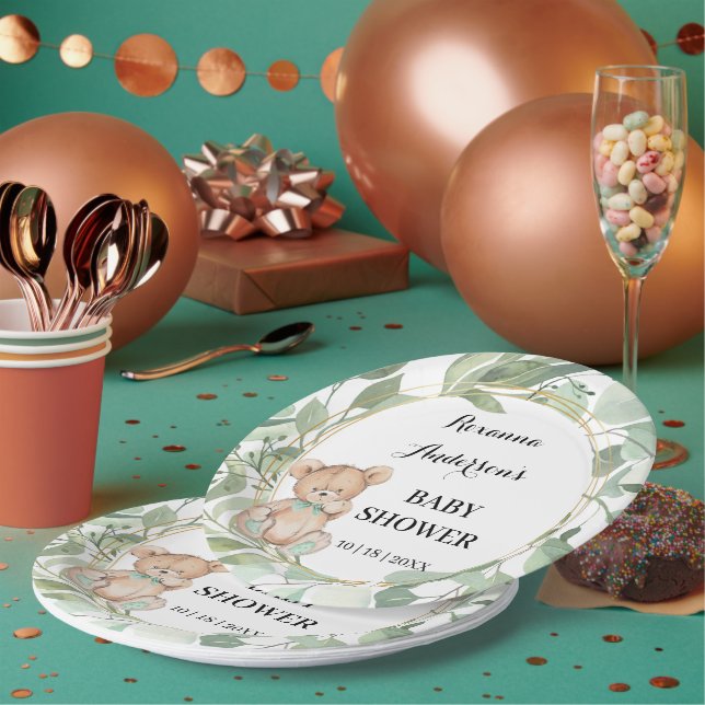 Prato De Papel Chá de fraldas Dourado Bear Greenery (Múltiplo)