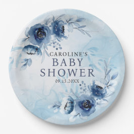 Prato De Papel Chá de fraldas Elegante Blue Flowers Boy