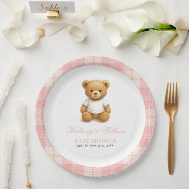 Prato De Papel Chá de fraldas Elegante de Urso de Disquete Rosa (Casamento)