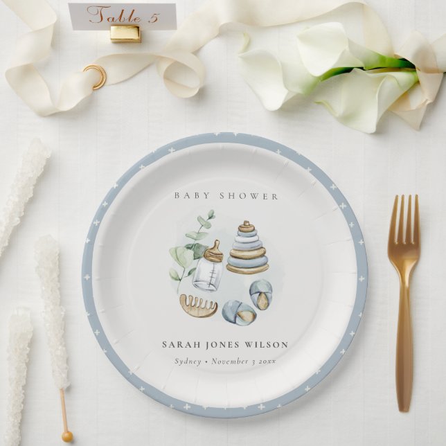 Prato De Papel Chá de fraldas Essencial de Leafy Blue Boy Bastant (Casamento)