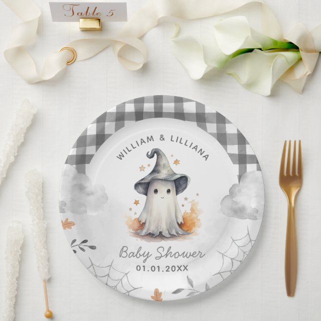 Prato De Papel Chá de fraldas Fantasma Halloween (Casamento)