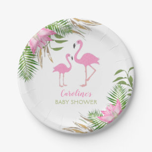 Prato De Papel Chá de fraldas Flamingo Watercolor Floral Tropica