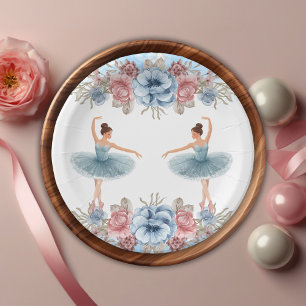 Prato De Papel Chá de fraldas Floral Ballerina, Cor Azul-Cura