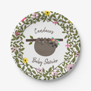 Prato De Papel Chá de fraldas Floral Bebê Sloth Greenery