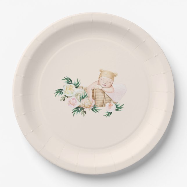 Prato De Papel Chá de fraldas Floral Cama de Bebê (Frente)