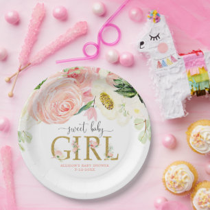 Prato De Papel Chá de fraldas floral cor-de-rosa, doce menina