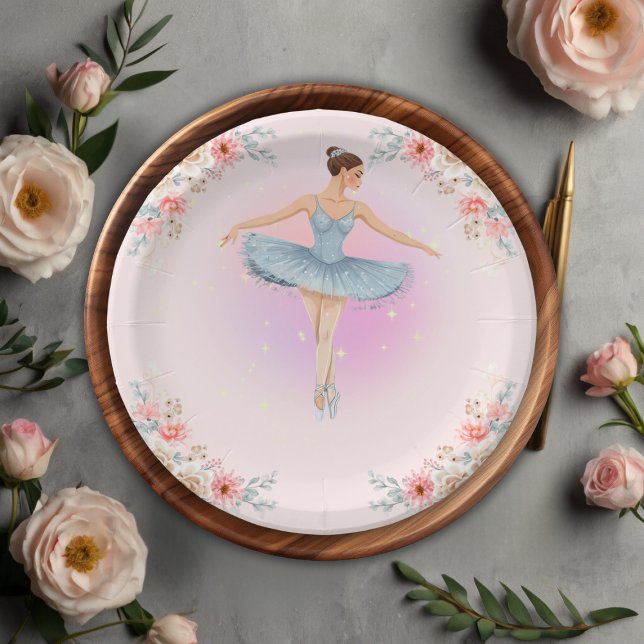 Prato De Papel Chá de fraldas Floral Twirling Ballerina Watercolo (Criador carregado)
