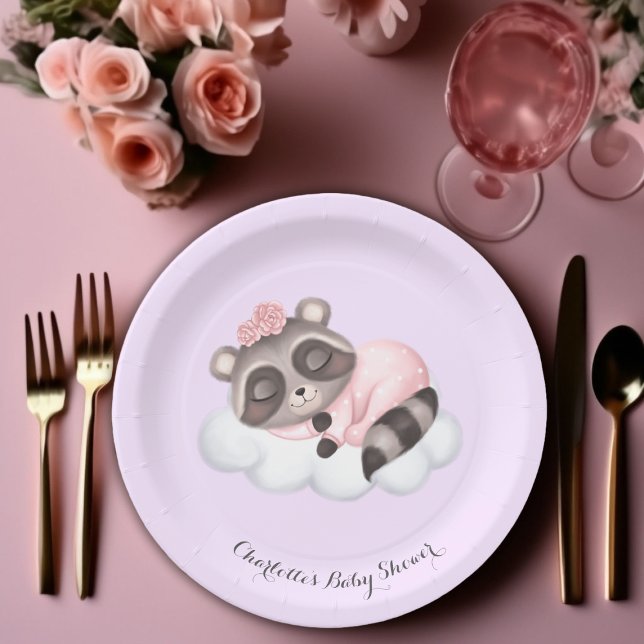 Prato De Papel Chá de fraldas Gentcoon Animal Girl (Girl Baby Shower Paper Plates!)