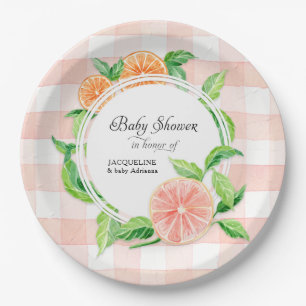 Prato De Papel Chá de fraldas Gingham Fazenda Tinta Rosa Citrus 