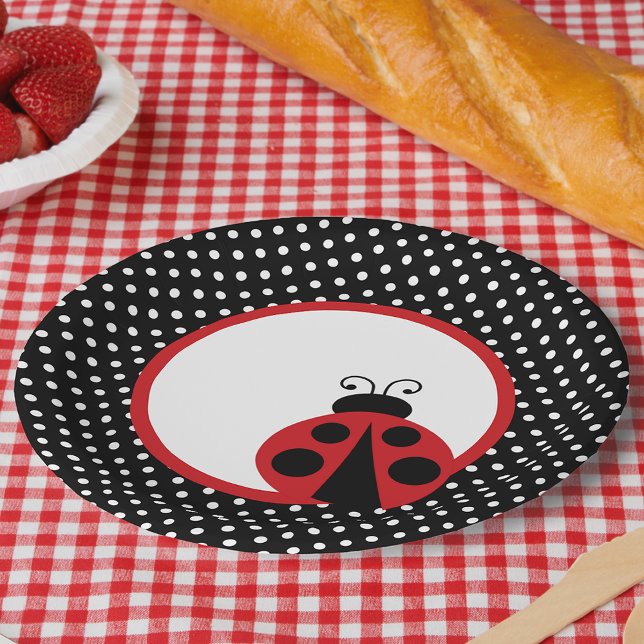 Prato De Papel Chá de fraldas Ladybug ou Festa de aniversário (Ladybug PaLadybug Baby Shower Collection. Invites, thank you cards, tableware, decorationsper Plates)