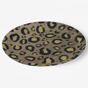 Prato De Papel Chá de fraldas-leopardo-preto e brilhante Dourado