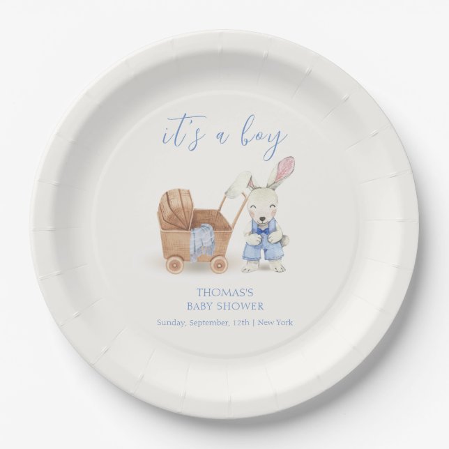 Prato De Papel Chá de fraldas Minimista Boho Stroller Rabbit Boy (Frente)
