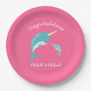 Prato De Papel Chá de fraldas Narwhal Rosa