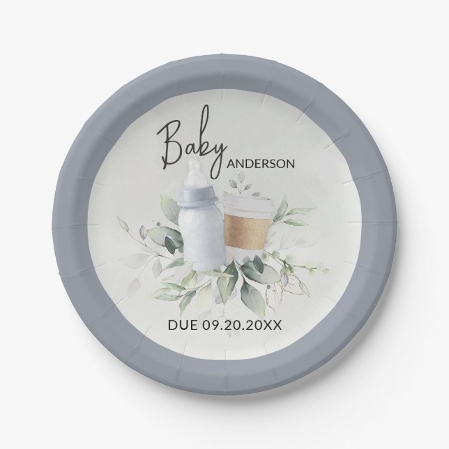 Prato De Papel Chá de fraldas Papelada Bebê está criando café (Frente)