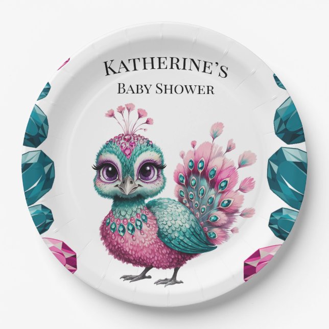 Prato De Papel Chá de fraldas Pavão-de-Pavão-de-Joel-Rosa e-Teal (Frente)