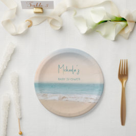 Prato De Papel Chá de fraldas Personalizado de Foto em Praia Simp