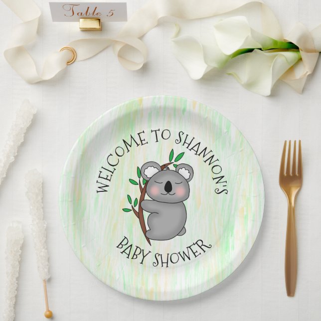 Prato De Papel Chá de fraldas personalizado do Urso Koala (Casamento)
