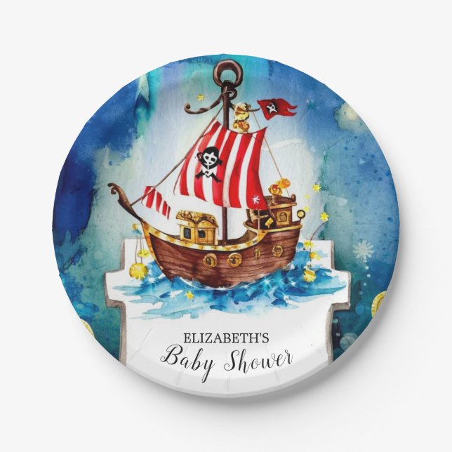 Prato De Papel Chá de fraldas Pirata Boho Treasure (Frente)