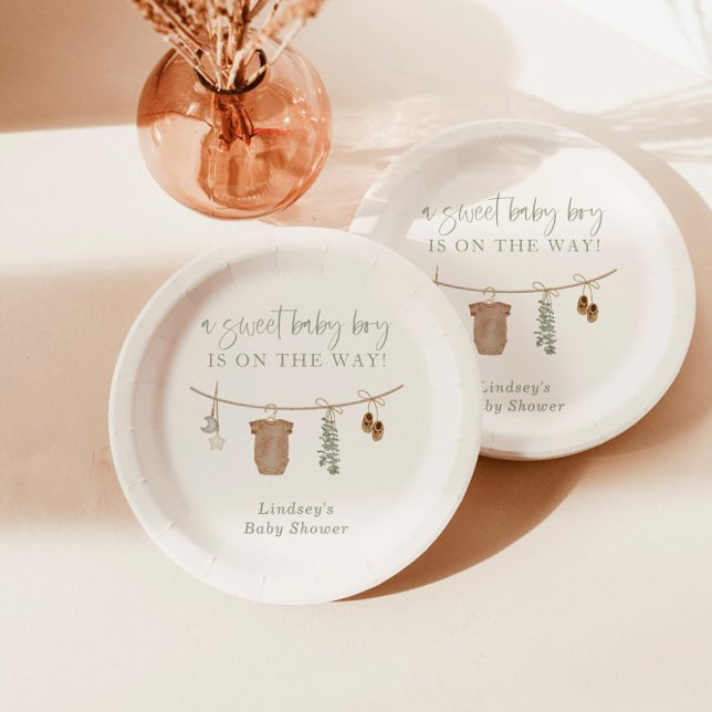 Prato De Papel Chá de fraldas Placa, Chá de fraldas Boho Boy Deco (Criador carregado)