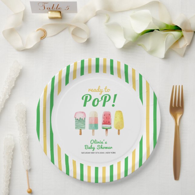 Prato De Papel Chá de fraldas Pop Sorvete de faixa verde amarela (Casamento)