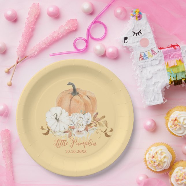 Prato De Papel Chá de fraldas Pumpkin De Pastel Laranja Pequeno (Festa)