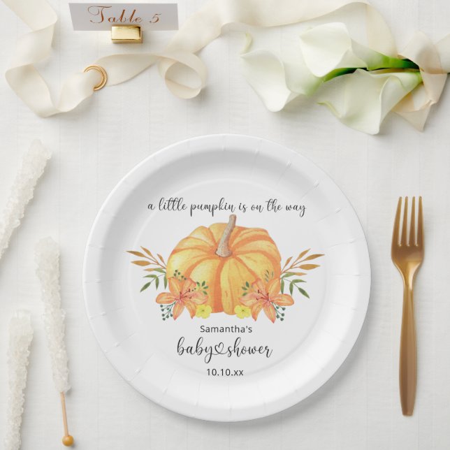 Prato De Papel Chá de fraldas Pumpkin laranja aquarela (Casamento)