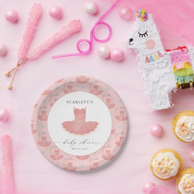 Prato De Papel Chá de fraldas Rosa Ballerina Tutu Baby Girl (Festa)