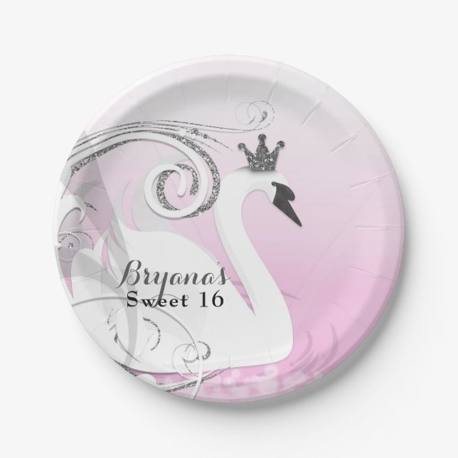 Prato De Papel Chá de fraldas Rosa Branco da Princesa Swan Silver (Frente)