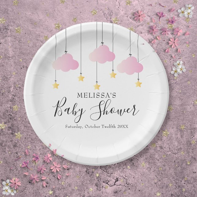 Prato De Papel Chá de fraldas Rosa Brilhante (Twinkle Twinkle Little Star Pink Girl Baby Shower Paper Plates)
