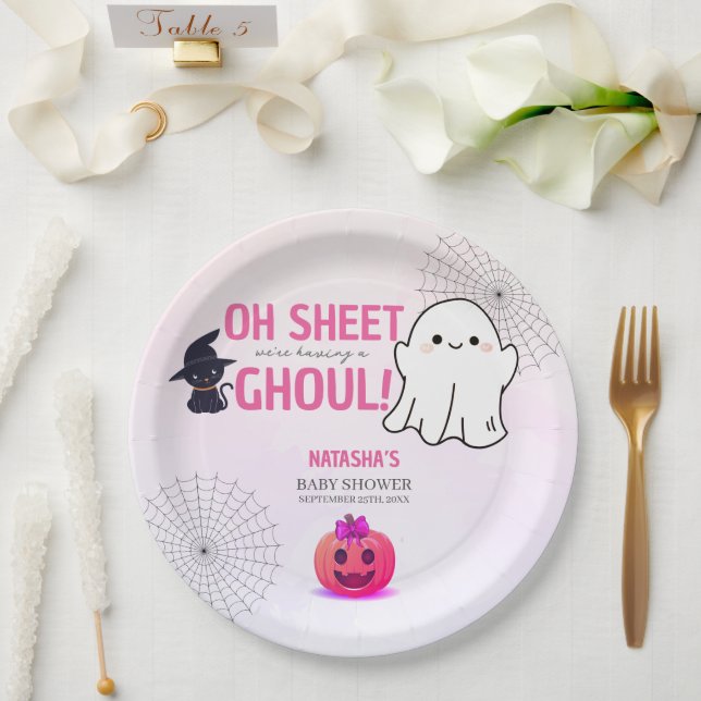 Prato De Papel Chá de fraldas Rosa Ghoueen Halloween (Casamento)