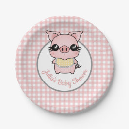 Prato De Papel Chá de fraldas Rosa Gingham Piggy