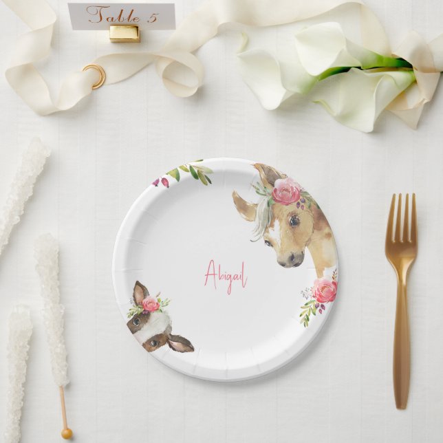 Prato De Papel Chá de fraldas Rosa-Rosa-Rosa-Floral e Branco-Vaca (Casamento)
