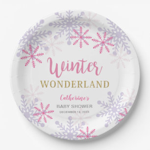 Prato De Papel Chá de fraldas Rosa Winter Wonderland Flocos de Ne