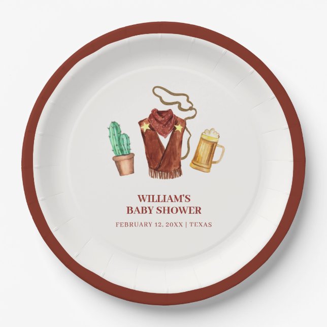 Prato De Papel Chá de fraldas Rustic Rodeo Cowboy Cactus Beer Arc (Frente)
