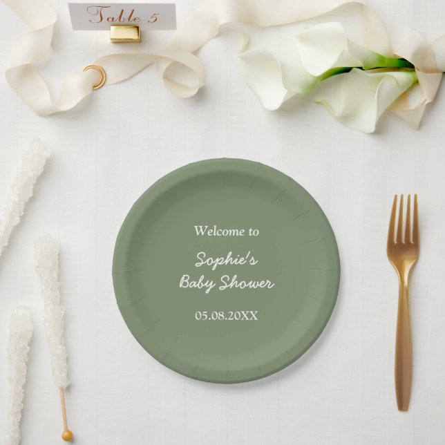Prato De Papel Chá de fraldas - Sage Green Paper Placas (Casamento)