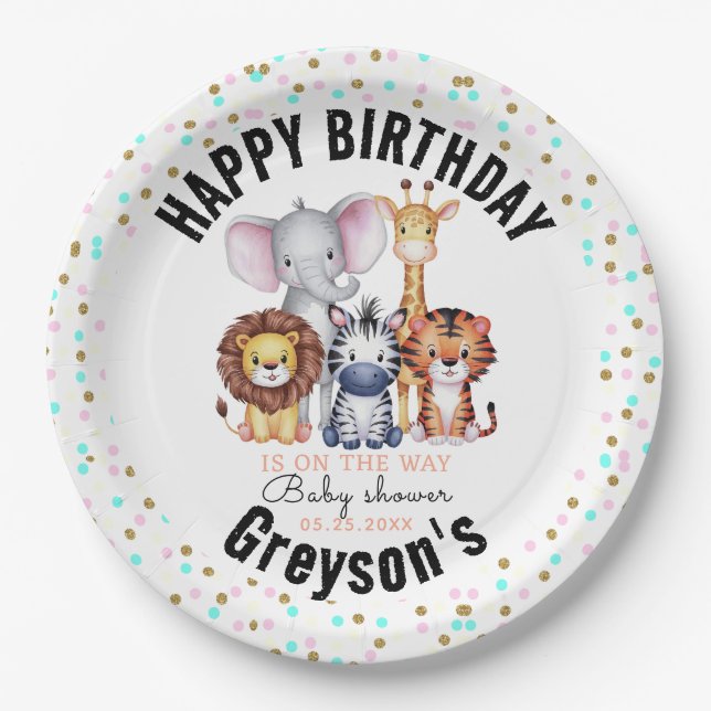 Prato De Papel Chá de fraldas Selvagem de Animais Safari (Frente)