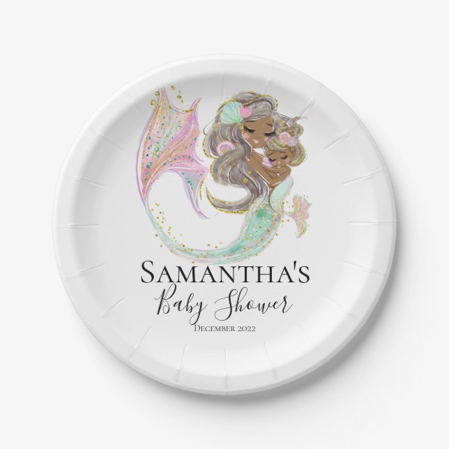 Prato De Papel Chá de fraldas Sereia náutico (Frente)