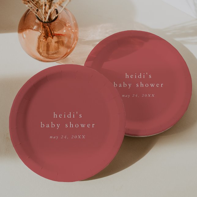 Prato De Papel CHÁ DE FRALDAS Simples do HEIDI Summer Boho (HEIDI Summer Red Boho Modern Simple Baby Shower Paper Plates)