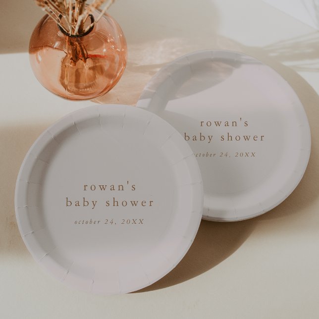 Prato De Papel CHÁ DE FRALDAS simples Dourado e rosa do ROWAN Boh (ROWAN Pink and Gold Boho Modern Simple Baby Shower Paper Plates)