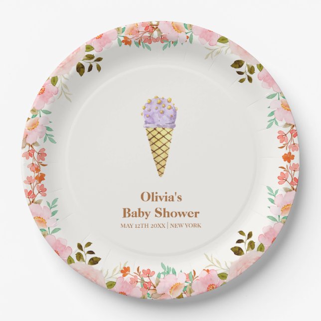 Prato De Papel Chá de fraldas Sorvete de colher de jardim rosa (Frente)